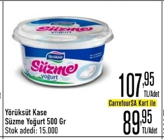 Yörüksüt Kase Süzme Yoğurt 500 Gr