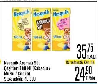 Nesquik Aromalı Süt Çeşitleri 180 Ml (Kakaolu / Muzlu / Çilekli)