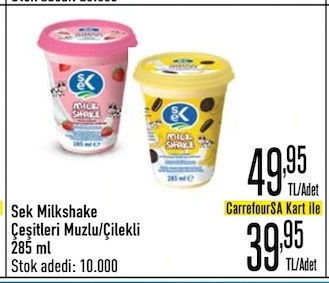 Sek Milkshake Çeşitleri Muzlu/Çilekli 285 Ml