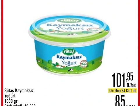 Sütaş Kaymaksız Yoğurt 1000 Gr