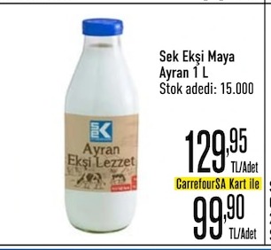 Sek Ekşi Maya Ayran 1 L
