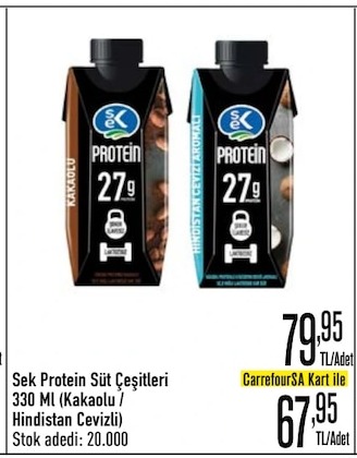 Sek Protein Süt Çeşitleri 330 Mi (Kakaolu / Hindistan Cevizli)