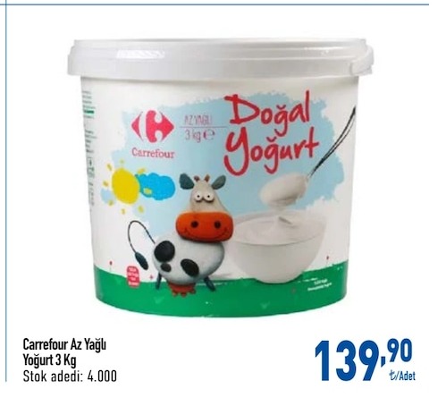 Carrefour Az Yağlı Yoğurt 3 Kg