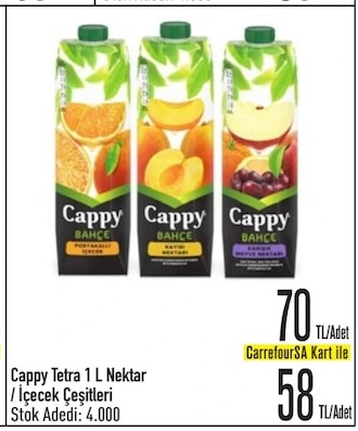 Cappy Tetra 1 L Nektar İçecek Çeşitleri
