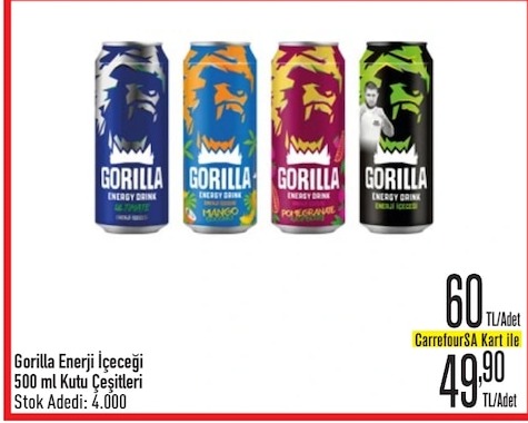 Gorilla Enerji İçeceği 500 Ml Kutu Çeşitleri