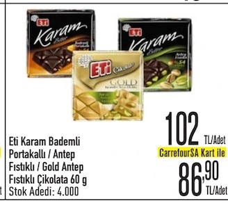 Eti Karam Bademli Portakallı / Antep Fıstıklı / Gold Antep Fıstıklı Çikolata 60 G