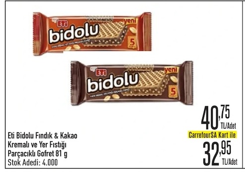 Eti Bidolu Fındık & Kakao Kremalı Ve Yer Fıstığı Parçacıklı Gofret 81G