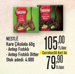 Nestle Kare Çikolata 60G Antep Fıstıklı / Antep Fıstıklı Bitter