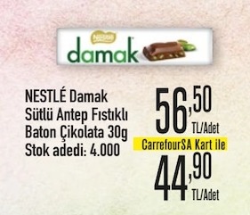 Nestle Damak Sütlü Antep Fıstıklı Baton Çikolata 30G