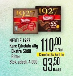 Nestle 1927 Kare Çikolata 60G Ekstra Sütlü Bitter