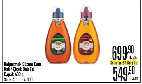 Balparmak Süzme Çam Balı / Çiçek Balı Çıt Kapak 600 G