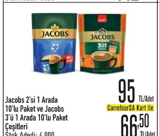 Jacobs 2'Si 1 Arada 10'Lu Paket Ve Jacobs 3'Ü 1 Arada 10'Lu Paket Çeşitleri