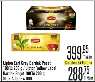 Lipton Earl Grey Bardak Poşet 100'Lü 200 G / Lipton Yellow Label Bardak Poşet 100'Lü 200 G