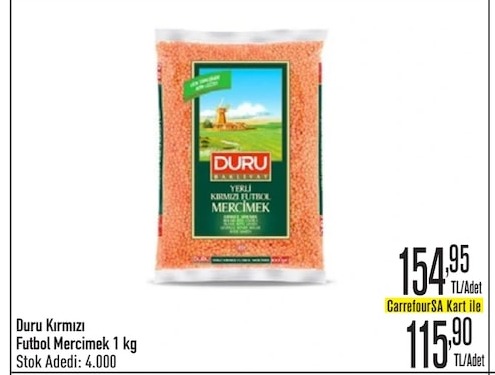 Duru Kırmızı Futbol Mercimek 1 Kg