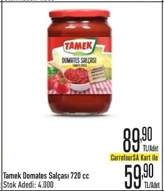 Tamek Domates Salçası 720 Cc