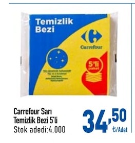 Carrefour Sarı Temizlik Bezi 5'Li