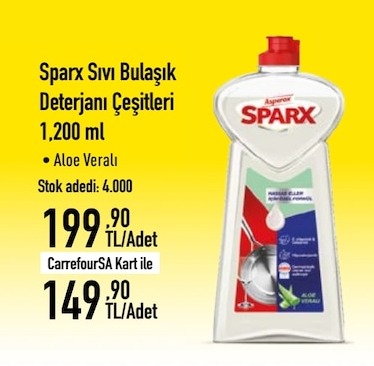 Sparx Sıvı Bulaşık Deterjanı Aloe Veralı 1200 Ml