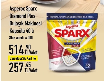 Asperox Sparx Diamond Plus Bulaşık Makinesi Kapsülü 40'Lı