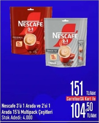 Nescafe 3'Ü 1 Arada Ve 2'Si 1 Arada 15'Li Multipack Çeşitleri