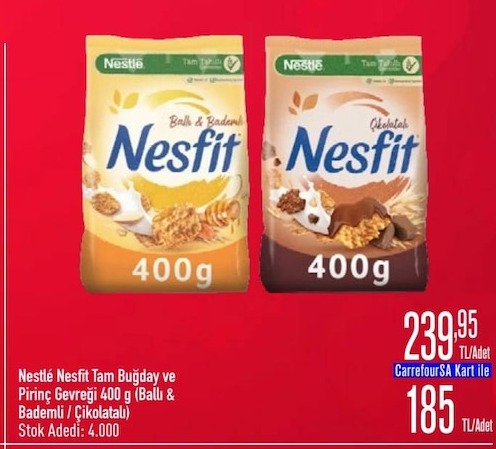 Nestlé Nesfit Tam Buğday Ve Pirinç Gevreği 400 G (Ballı & Bademli / Çikolatalı)