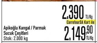 Apikoğlu Kangal / Parmak Sucuk Çeşitleri 2.000 Kg