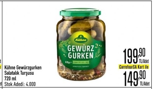 Kuhne Gewurzgurken Salatalik Tursusu 720 Ml