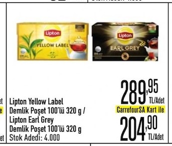 Lipton Yellow Label Demlik Poşet 100'Lü 320G / Lipton Earl Grey Demlik Poşet 100'Lü 320G