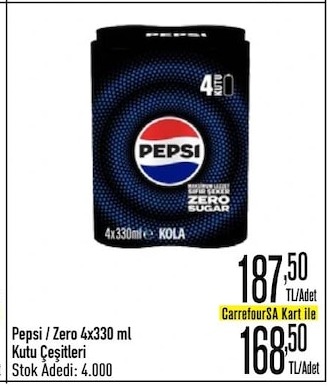 Pepsi Zero 4X330 Ml Kutu Çeşitleri