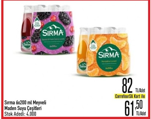 Sirma 6X200 Ml Meyveli Maden Suyu Çeşitleri