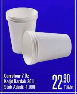 Carrefour 7 Öz Kağıt Bardak 20'Li