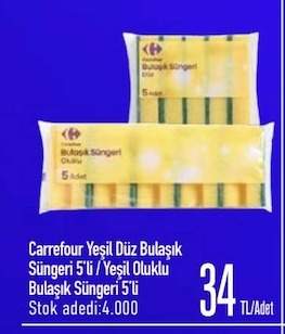 Carrefour Yeşil Düz Bulaşık Süngeri 5'Li / Yeşil Oluklu Bulaşık Süngeri 5'Li