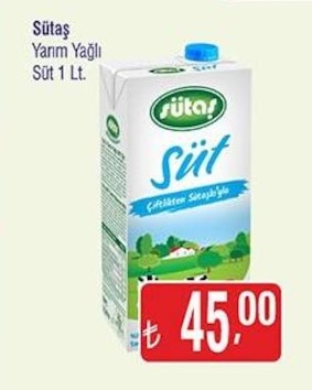 Sütaş Yarım Yağlı Süt 1 Lt.