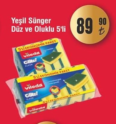 Vileda Glitz Yeşil Sünger Düz Ve Oluklu 5'Li