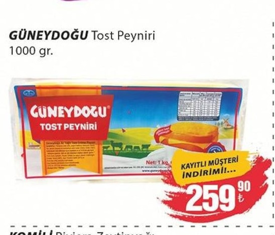 Güneydoğu Tost Peyniri 1000 Gr