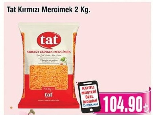Tat Kırmızı Mercimek 2 Kg.