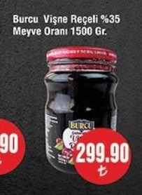 Burcu Vişne Reçeli %35 Meyve Oranı 1500 Gr.