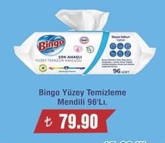 Bingo Yüzey Temizleme Mendili 96'Lı.