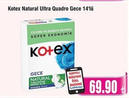 Kotex Natural Ultra Quadro Gece 14'Lü