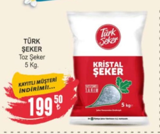 Türk Şeker Kristal Toz Şeker 5 Kg