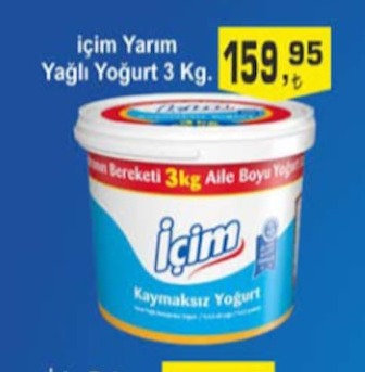 İçim Yarım Yağlı Yoğurt 3 Kg.