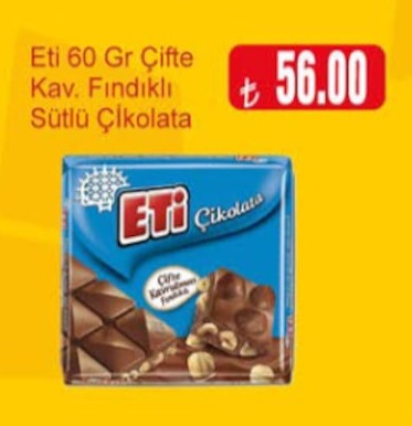 Eti 60 Gr Çifte Kavrulmuş Fındıklı Sütlü Çikolata