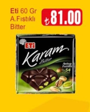 Eti Karam Antep Fıstıklı Bitter Çikolata 60 Gr