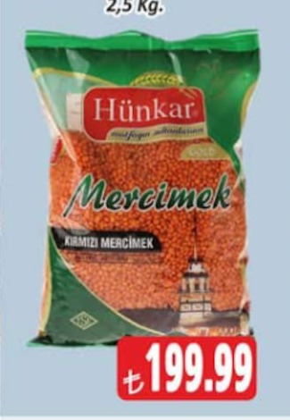 Hünkar Mercimek Kirmizi Mercimek 2.5 Kg