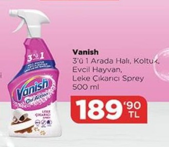 Vanish 3'Ü 1 Arada Halı, Koltuk, Evcil Hayvan, Leke Çıkarıcı Sprey 500Ml