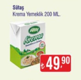 Sütaş Krema Yemeklik 200 Ml
