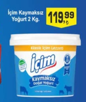 İçim Kaymaksız Yoğurt 2 Kg.