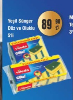 Vileda Yeşil Sünger Düz Ve Oluklu 5'Li