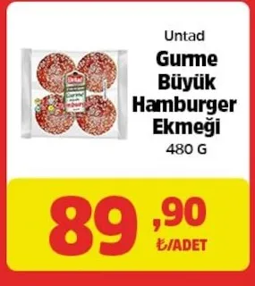 Untad Gurme Büyük Hamburger Ekmeği 480 G