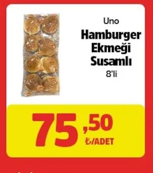 Uno Hamburger Ekmeği Susamlı 8'Li