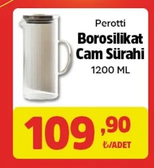 Perotti Borosilikat Cam Sürahi 1200 Ml